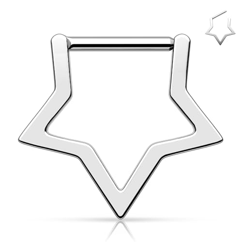 Melighting Titanium Star Septum Ring 16G, 8mm Solid Titanium G23 Daith Piercing Jewelry, Clicker Conch Helix Earring for Women