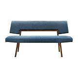 Armen Living Channell Wood Dining Bench in Walnut Finish with Blue Fabric