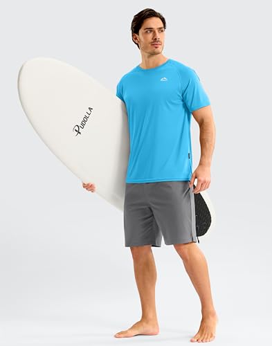 Image of Pudolla Men's Rashguard Swim Shirts Short Sleeve UPF 50+ Sun Protection SPF Quick Dry Lightweight Water Fishing Beach Shirt