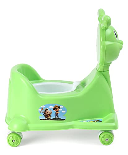 Image of Goyal's Rabbit Style Baby Potty Seat Cum Rider with Wheel and Removable Bowl for Kids (Green)
