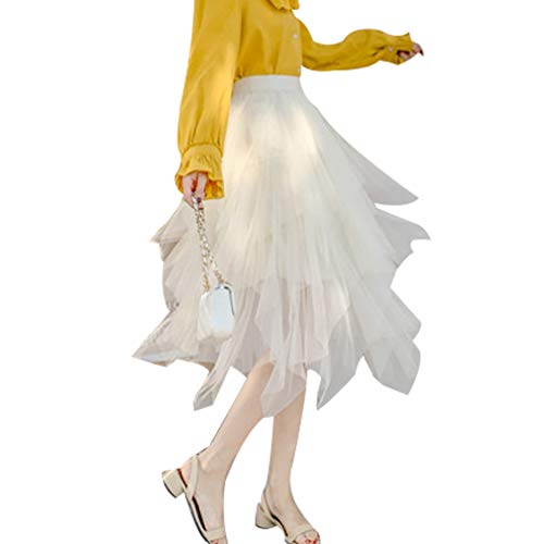 Women's 3 High Low Layered Tulle Skirt Gothic Punk Irregular Hem Tiered Mid - Length Elastic Waist Mesh Tutu Skirt4