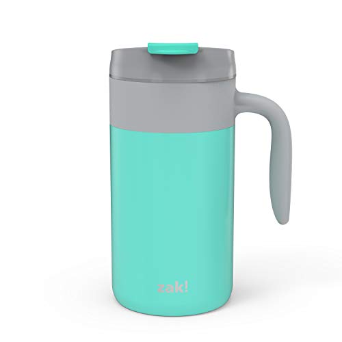 Zak Designs Aberdeen Stainless Steel Double Wall Vacuum Insulated Mug with Handle and Leak Proof Flip Top Ergonomic Handle Coffee Mug with Screw on Lid is Easy to Clean 20oz Tropic 188 BPA Free