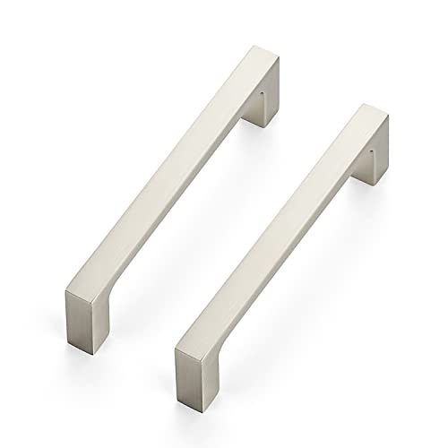 Image of Ravinte 10 Pack Solid 4 Inch Kitchen Square Cabinet Handles Brushed Nickel Pulls Drawer Pulls Cabinet Hardware Kitchen Handles