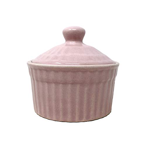 The Earth Store Handcrafted Pink Frontier Ceramic Butter Pot with Lid for Dining Table Kitchen/Chutney Jar/Pickle Pot/Jam Jar (Set of 1, 200 ml)