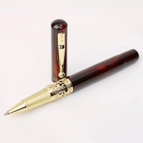 Image of 20740 Luxury Roller Ball Pen Marble Wood Texture Sculpture Design Metal Body with Crafted Golden Clip & Golden Trim, Gift Set for Men & Women, Executives with High End Gift Box.