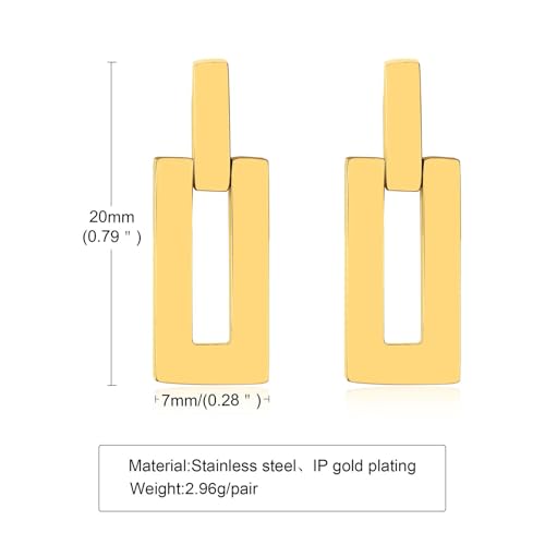Boucles d'oreilles rectangulaires pendantes légères pour lobes sensibles sans douleur