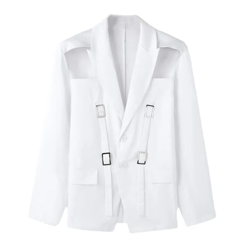 Men American Style Hollow Button Blazer Casual Streetwear Long Sleeve Suit Coat