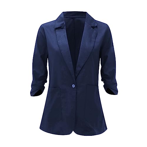 Linen Blazers for Women Summer Lightweight 3/4 Sleeve Jacket Dressy Open Front Cardigan Business Casual Work Outfits2