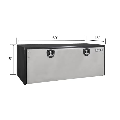 Image of Buyers Products 1702715 Black Steel Underbody Truck Box With Silver Polished Stainless Steel Door, 18 x 18 x 60 Inch, Made In The USA, Truck Tool Box Organizer With Storage, Job Box For Work Truck