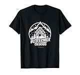 Design cool de la station de ski Colorado Buttermilk avec lettrage et image du chalet avant la portée de la neige. Montagnes couvertes la nuit.