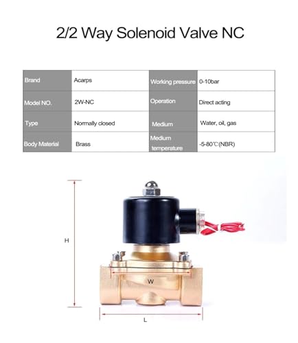 Électrovanne en laiton normalement fermée 1/2" 220VCA action directe eau - 5