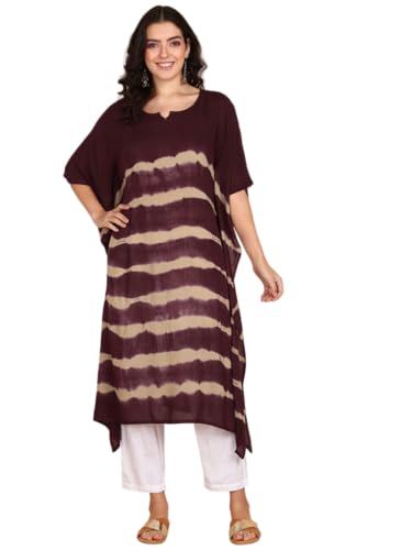 Image of Maaesa Women Handcrafted Tie & Dye Rayon Crepe Kaftan Dress | Casual Wear | Flowy Kaftan Style | Lightweight & Breathable Fabric