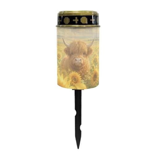 Image of Poceacles Outdoor Lights Solar Grave Candle Solar Cemetery Candles LED Automatic Outdoor Flameless Cemetery Lights for Loss of Dad, Sunflower Highland Cow