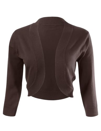 Allsense Women's 3/4 Sleeve V-Neck Cropped Bolero Shrug Cardigan