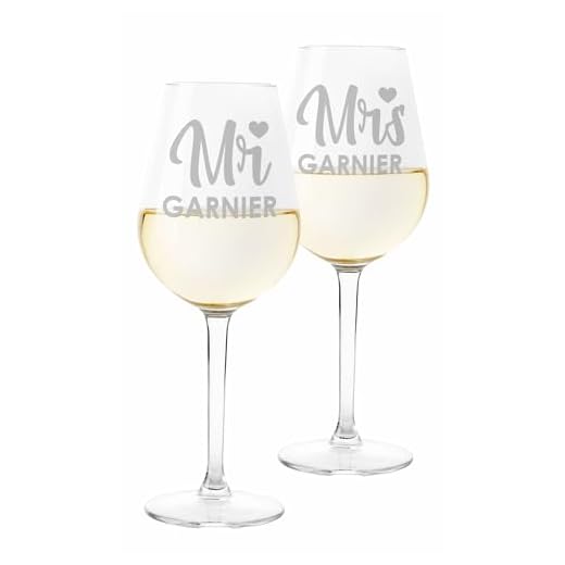 Colorfamily Paire de Verres à Vin Personnalisés - Set de 2 Verres avec Nom de Famille Mr & Mrs - Verre en Verre de 500 ml