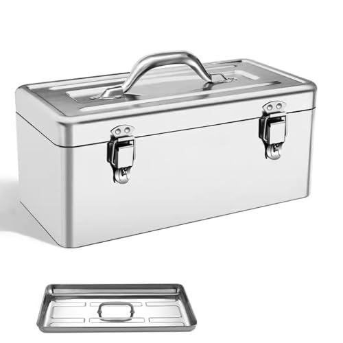Stainless Steel Tool Box – Portable Cantilever Tool Storage with Carrying Handle & Lockable Design for Tools