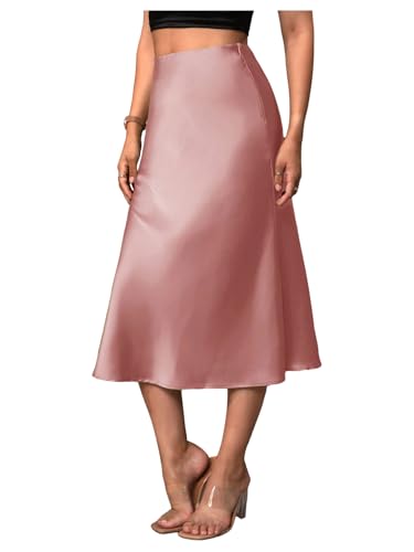 SweatyRocks Women's Satin High Waist Skirt Elegant Flared A Line Midi Skirt3