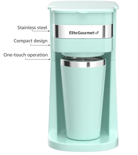 Elite-Gourmet-EHC113M-Personal-Single-Serve-Compact-Coffee-Maker-Brewer-Includes-14Oz-Stainless-Steel-Interior-Thermal-Travel-Mug-Compatible-with-Coffee-Grounds-Reusable-Filter-Mint Elite Gourmet EHC113M Personal Single Serve Compact Coffee Maker Brewer Includes 14Oz Stainless Steel Interior Thermal Travel Mug Compatible with Coffee Grounds Reusable Filter Mint