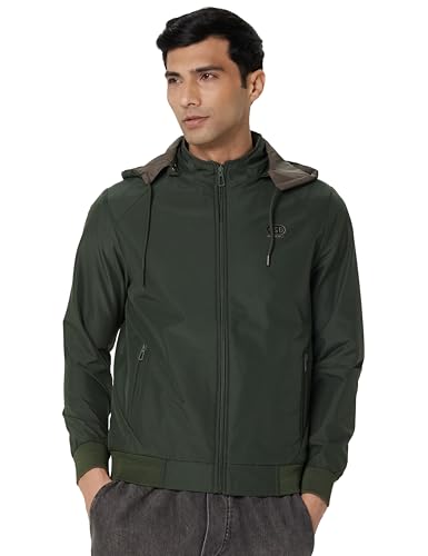 Image of Qube By Fort Collins Men's Polyester Standard Length Regular Fit Reversible Winter Jacket with Ribbed Cuffs & Hood - Warm, Stylish & Versatile