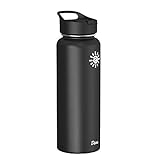 ATLIN DNE Water Bottle 40 oz. Flask [Double Wall Stainless Steel Vacuum Insulation] (Black) Sport Hydro Container for Home, Office, Outdoor Camping [Standard Mouth/Leak Proof/BPA Free Cap]