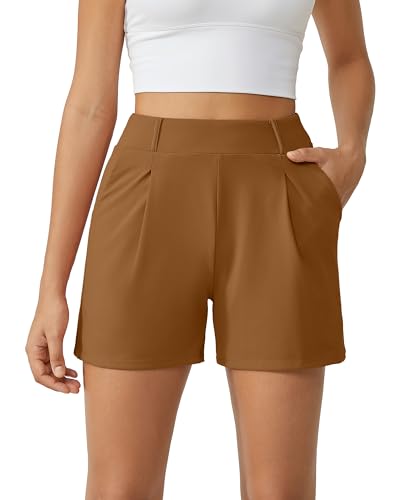 Image of G4Free EverGoing Dressy Casual Shorts for Women 4 inch High Waisted Summer Lounge Pleated Shorts with Pockets