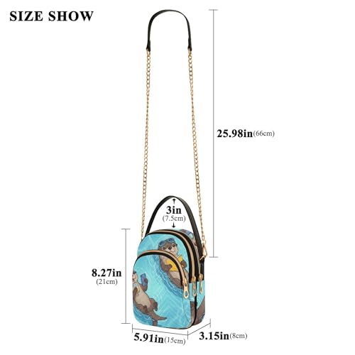 Cute Cartoon Otters Blue Shoulder Handbags for Women Cartoon Chain Strap Cell Phone Handbag Quilted Ladies Crossbody Satchel Bag3