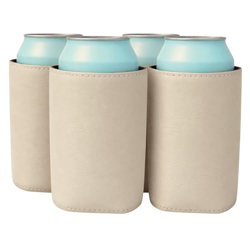 Image of TahoeBay Leatherette Can Cooler Sleeves in Bulk, 12-Pack, Beige | Blank Faux Leather, Plain Neoprene Beer Coolers for 12 oz Cans, Blanks for Heat Transfer Vinyl, Groomsmen Gifts, Party Favors