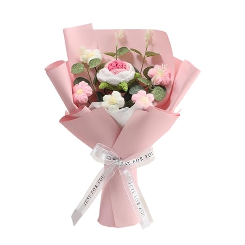 Ramo de flores de ganchillo, ramo de lazo decorativo hecho a mano, para fiesta, boda, fiesta de primavera, examen final, Navidad, Pascua, regalo