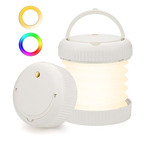 2 en 1 Linterna de Camping Plegable con 3 Modos Luz LED Recargable por USB Portátil Lámpara de Emergencia Mini con Gancho para Colgar, Exterior, Pesca, Aventura,Camping (Ronda) Cover