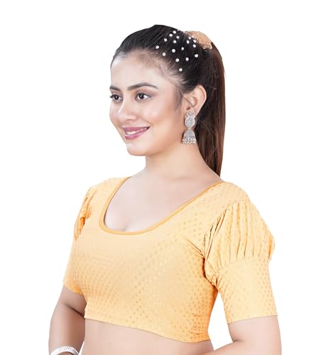Image of Women's Black Embroidered Crop Top with Short Puff Sleeves, Scoop Neck