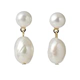 14K Gold Plated Cultured White Baroque Pearl Dangling Drop Earrings for Women Trendy