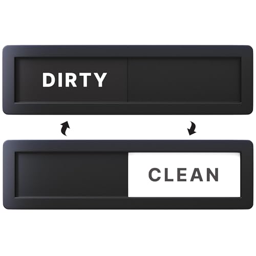 Mini Dishwasher Clean Dirty Sign Magnet, Extra Small 3.9 x 1.1 Inch, Simple Minimal Design, Non-Scratch Strong Magnetic, Optional Adhesive Included, Matt Black