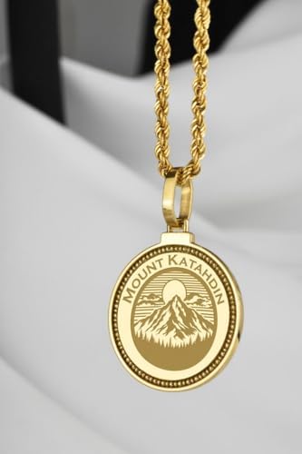 Mount Katahdin Engraved Pendant Necklace - 14K Gold Plated 925 Sterling Silver Round Medallion With 18 Inch Cable Chain. 28mm Pendant for Men & Women |JA_PENK_2359 image 5
