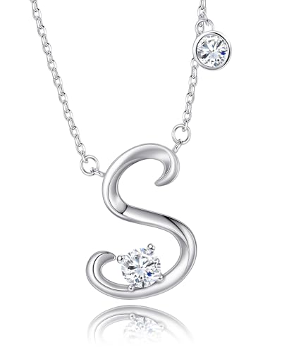 Lourny 925 Sterling Silver Initial Necklace for Women, Hypoallergenic Classic 26 Letter Alphabet Necklaces with Cubic Zirconia Jewelry Gifts for Mother Wife Sister