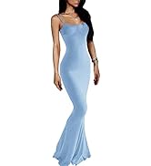VIUTIL Women's Maxi Bodycon Dress Sexy Spaghetti Strap Sleeveless Tight Slip Long Dresses 2023