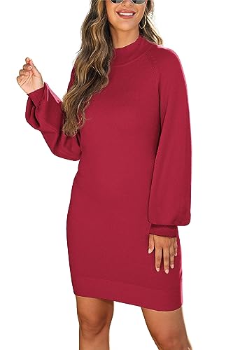 Image of GRECERELLE 2026 Womens Fall Winter Mock Neck Mini Pullover Sweater Dress | Long Sleeve Ribbed Knit Bodycon Fit for Parties Date Holidays Daily(XS-2XL)