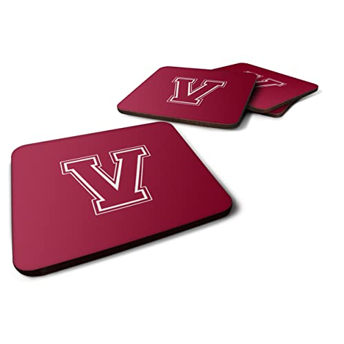 Caroline's Treasures CJ1032-VFC Monogram-Maroon and White Foam Coasters (Set of 4), Initial Letter V, 3.5" H x 3.5" W, Multicolor