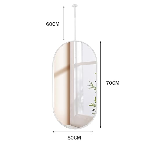 Miroir suspendu ovale blanc 50 cm avec perche de plafond réglable - 2