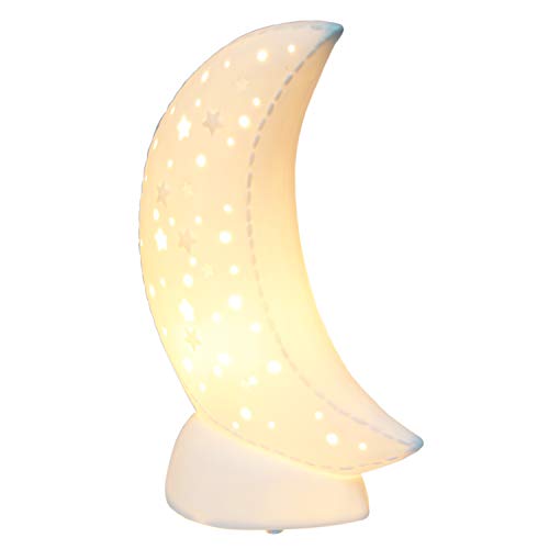 Simple Designs Lt3338-Wht Porcelain Fun Shaped Crescent Moon Over Clouds Celestial Table Night Light Lamp, Moon #TOP1