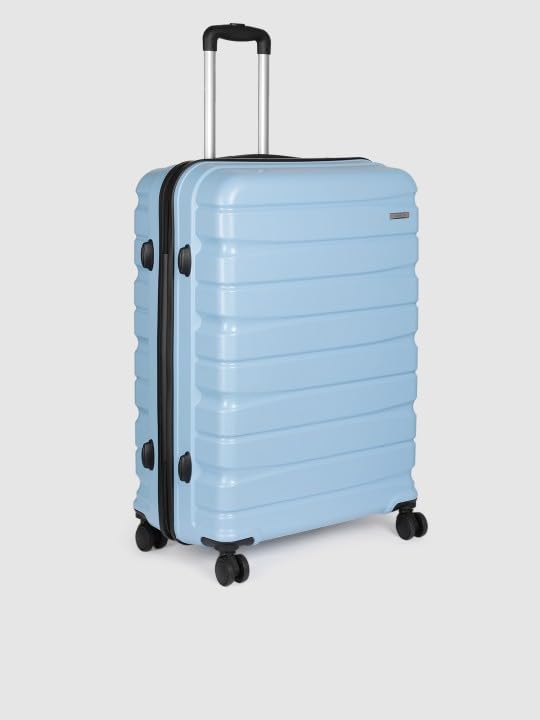 Image of Teakwood Small-Medium-Large 8 Wheels Trolley Bag, Hard Cabin with Zipper Closure, Adjustable Push Button & Cross Side Strap, TSA Lock System 360 Degree (Set of 3, Powder Blue)