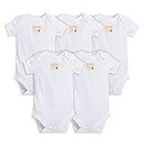 Burt's Bees Baby - Set of 5 Bee Essentials Solid Short Sleeve Bodysuits, 100% Organic Cotton, Cloud (6-9 Months)