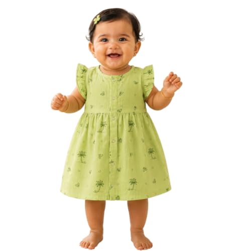 Image of Lilimi Toddler Baby Girl Cotton Muslin Dress, Breathable Flutter Sleeve Button-Front Cute Frocks