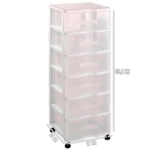 Miniatura 2 de Ac - Cajonera De Almacenamiento Wgn - 6 Cajones - Torre De Almacenamiento Multiusos Para Oficina, Hogar, Escuela, Etc - 98,5 X 37 X 39 Cm - Color Blanco - Cajones Transparentes