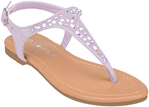 Image of CLOVERLAY Girls Sandals Kids Gladiator Strappy Rhinestone Glitter Flat Sandals