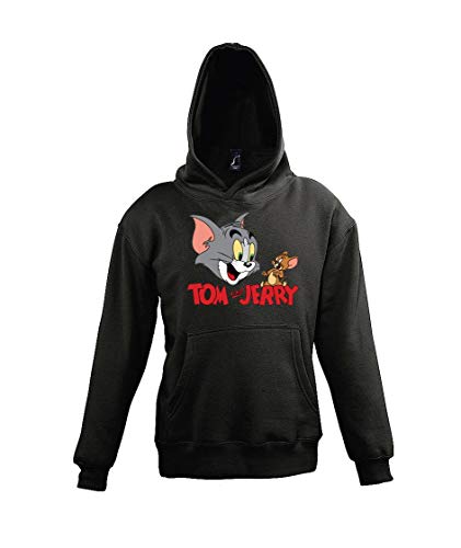 Youth Designz Kinder Hoodie Kapuzenpullover Modell Tom Jerry Tom, Gr. 130/140 (10 Jahre), Schwarz