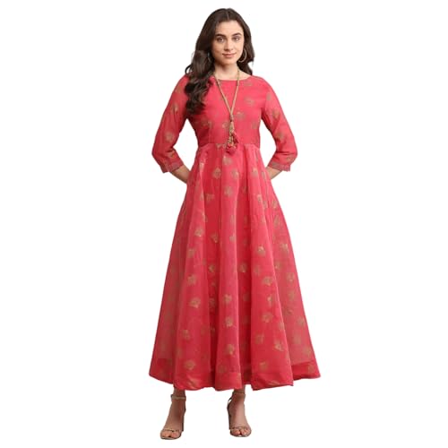 Image of BIBA Women Cotton Blend Maxi Flared Classic Printed Dress