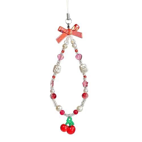 AYYSHULAN Red Cherry Phone Charm Strap Sweet Wrist Strap Cute Beaded Lanyard String Case Aesthetic Accessories for Women Girls