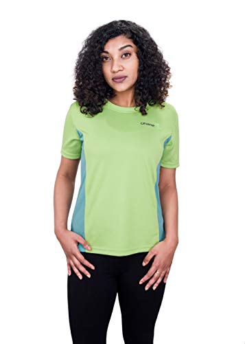 Image of Uhane Women's Gym Dri-Fit Work-Out Round Neck Loose Fit T-Shirt (Lime Green /Ocean Blue) Short Sleeves Multi-cololured Top for Sports and Fitness
