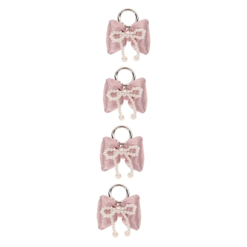 TENDYCOCO 4pcs Bow Decoration Cheer Bow Keychain Car Keychain Backpack Pendant Cheerleading Keychain Heart Pearl Keychain -knot Key Chain Women's Purse Wallet Key Holder Pink Stuffing Cotton