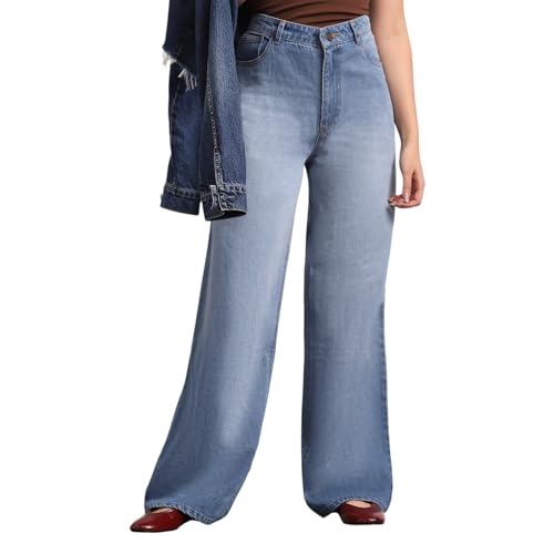 Image of Urbano Fashion Women's High Rise Loose Baggy Fit Washed Jeans Non-Stretchable